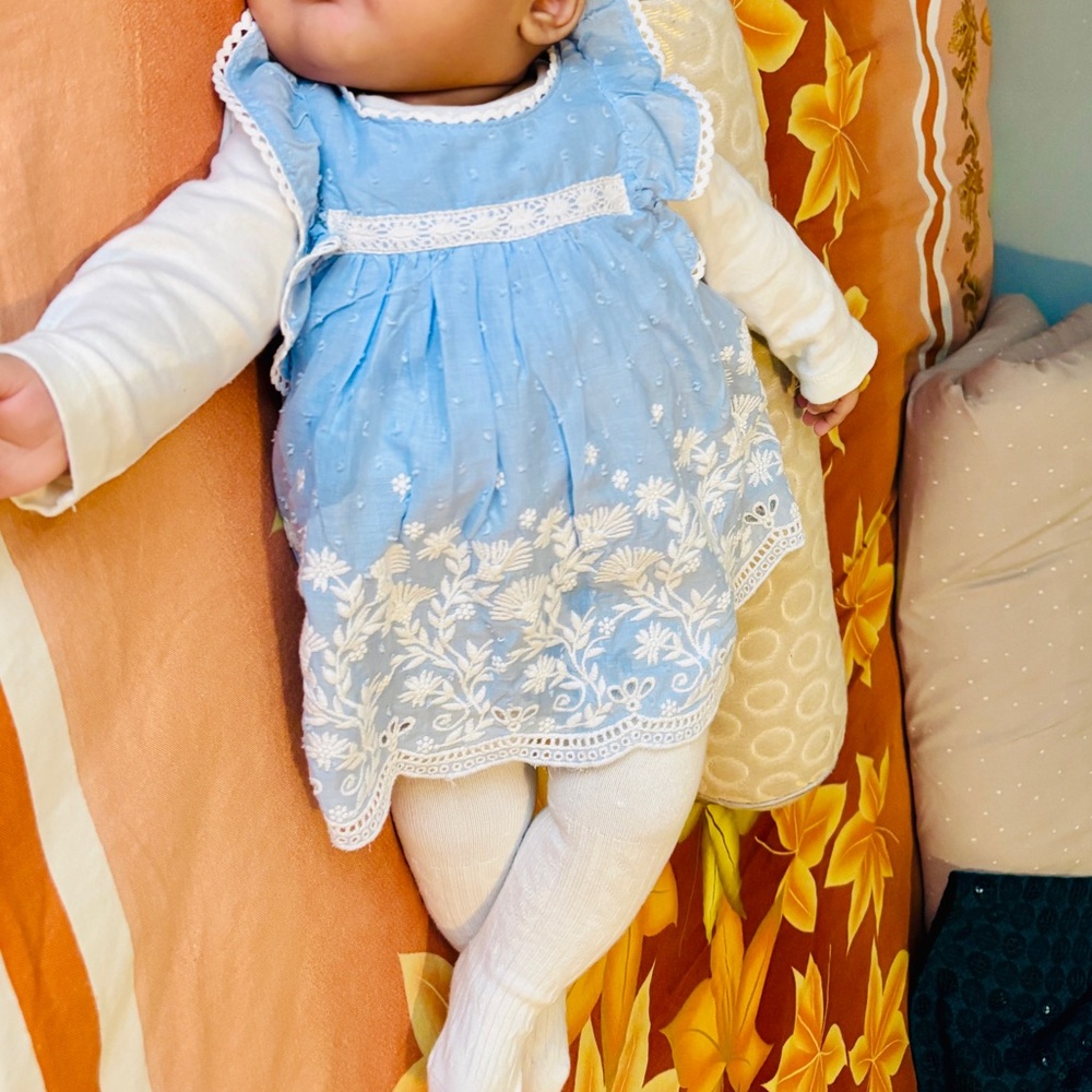 Blue Embroidery Floral Kids Dress Set